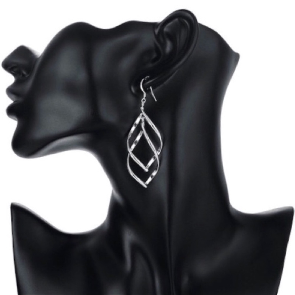 Silver Tone Double Layer Wave Earrings NWT - Picture 3 of 4